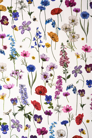 Botanica fabric by Victoria Sanders in white, wildflowers and poppies made into curtains