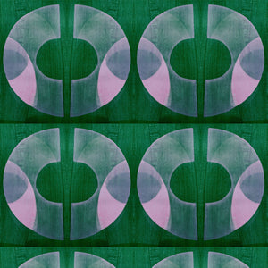 Boucle wallpaper by Tatie Lou in green, full repeat of bold retro rings