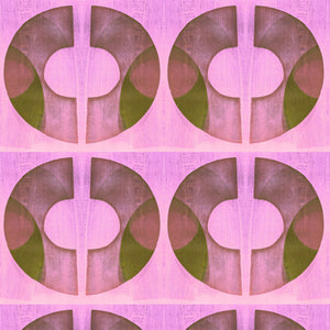 Boucle wallpaper by Tatie Lou in pink, pattern sample of bold retro rings