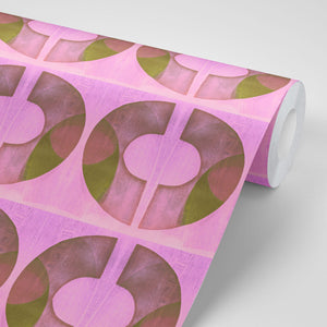 Boucle wallpaper by Tatie Lou in pink, flat sample of bold retro rings