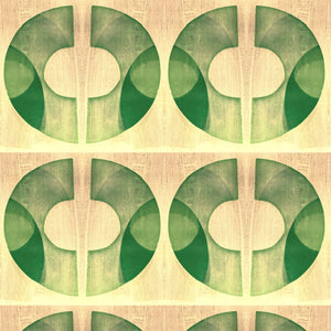 Boucle wallpaper by Tatie Lou in yellow, flat sample of bold retro rings