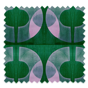 Boucle velvet by Tatie Lou in green, full repeat of bold retro rings