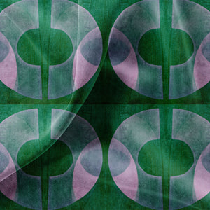 Boucle velvet by Tatie Lou in green, draped, showing bold retro rings