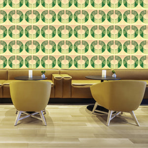 Boucle wallpaper by Tatie Lou in yellow, full repeat of bold retro rings