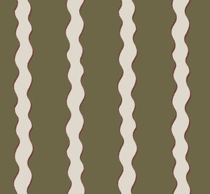 Scroll Stripe linen by Parker and Jules in dark green, pattern sample of wavy scroll stripes