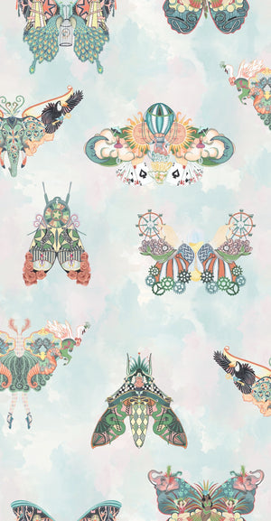 Butterfly Effect wallpaper by Brand McKenzie in green, close-up of butterflies and moths