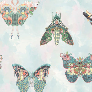 Butterfly Effect wallpaper by Brand McKenzie in green, detail of butterflies and moths