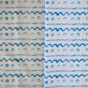 Circles in the Waves linen by Seed Home Designs in blue and white, full repeat of watercolour circles and waves