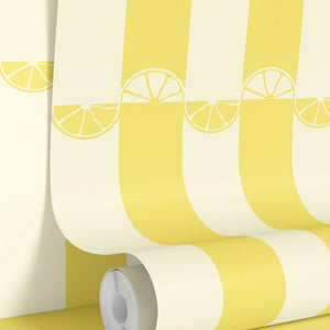 Citrus wallpaper by Liberty James Studio in yellow, full repeat of wide stripes