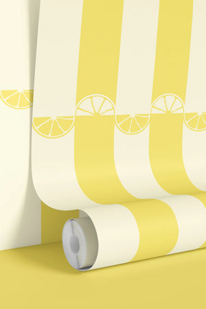 Citrus wallpaper by Liberty James Studio in yellow, full repeat of wide stripes