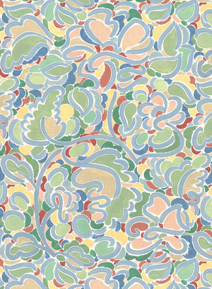 Charlotte wallpaper by Claire de Quénetain in pink and green, full repeat of a hand-painted floral design