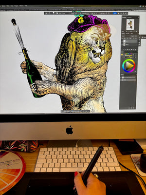 Club Safari wallpaper by Brand McKenzie, the artist's artwork in progress showing a lush safari scene