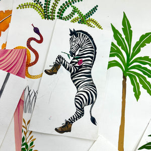 Creature Club wallpaper by Brand McKenzie, the artist painting the original artwork showing animals on a checkerboard stage