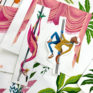 Creature Club wallpaper by Brand McKenzie, the artist's artwork in progress showing animals on a checkerboard stage