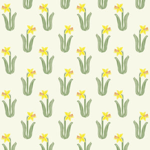 Daffodil wallpaper by Annika Reed in yellow and green, full repeat of daffodils