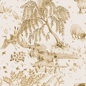 Daily Walk wallpaper by Studio Le Cocq in gold, flat sample of a country toile