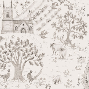 Daily Walk wallpaper by Studio Le Cocq in grey, full repeat of a country toile
