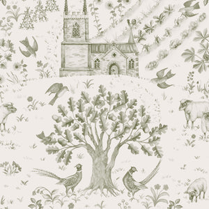 Daily Walk wallpaper by Studio Le Cocq in beige, pattern sample of a country toile
