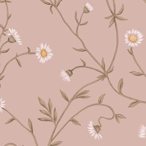 Daisy Chain wallpaper by Studio Le Cocq in pink, flat sample of trailing daisy chains