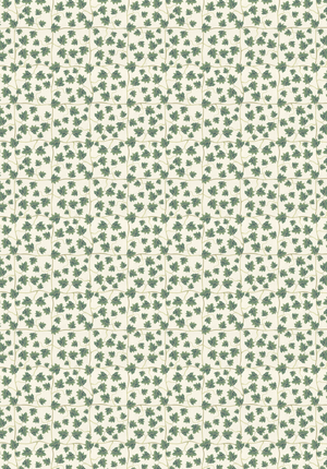 Edera wallpaper by Deus ex Gardenia in cream and green, flat sample of trailing ivy leaves
