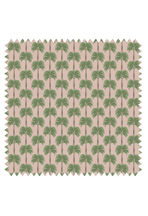 Little Palma velvet by Deus ex Gardenia in pink and green, flat sample of rows of palm trees (alternate view)