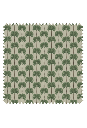 Little Palma velvet by Deus ex Gardenia in beige and green, pattern sample of rows of palm trees