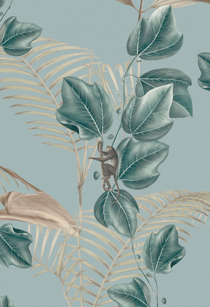 Wild Ivy wallpaper by Deus ex Gardenia in teal, full repeat of climbing ivy