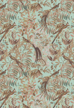 Resplendent Woods superwide wallpaper by Deus ex Gardenia in dark green, pattern sample (second view)