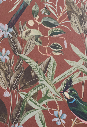 Resplendent Woods superwide wallpaper by Deus ex Gardenia in dark green, flat sample (second view)