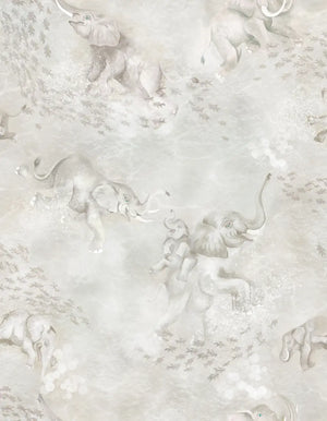 Elephant Breaststroke wallpaper by Brand McKenzie in grey, close-up of swimming elephants in watercolour