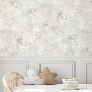 Elephant Breaststroke wallpaper by Brand McKenzie in cream, detail of swimming elephants in watercolour