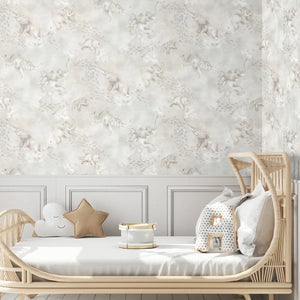 Elephant Breaststroke wallpaper by Brand McKenzie in cream, swimming elephants in watercolour in a nursery