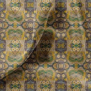 Esprit velvet by Tatie Lou in mustard, draped, showing an ornate medallion print