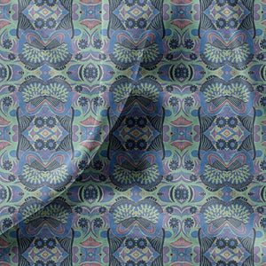 Esprit velvet by Tatie Lou in blue, draped close-up of an ornate medallion print