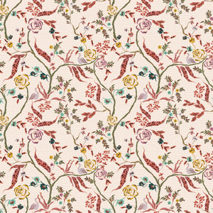 Eversley wallpaper by Parker and Jules in pink and brown, full repeat of trailing roses