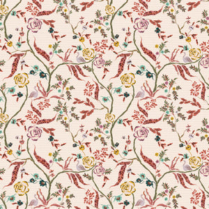 Eversley linen by Parker and Jules in beige, flat sample of trailing roses