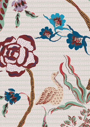 Eversley wallpaper by Parker and Jules in pink and brown, full repeat of trailing roses (alternate view)