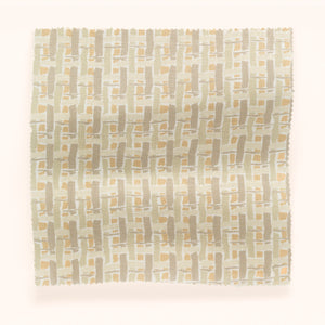 Basket linen by Parker and Jules in cream, draped, showing a woven basket check
