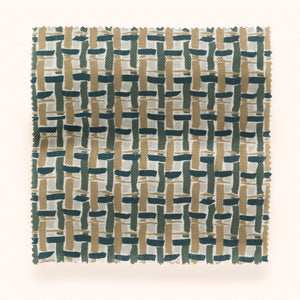 Basket linen by Parker and Jules in beige, draped close-up of a woven basket check