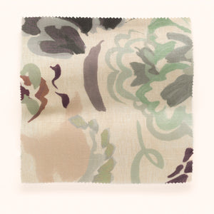 Bloomsbury Grande linen by Parker and Jules in cream and teal, in soft folds showing large painterly flowers