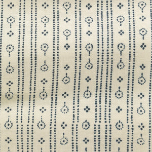 Birdlip linen by Parker and Jules in white and navy, full repeat of a small block-print stripe