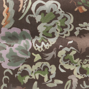 Bloomsbury Petite linen by Parker and Jules in brown, full repeat of painterly flowers