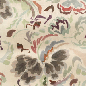 Bloomsbury Petite linen by Parker and Jules in cream and teal, pattern sample of painterly flowers