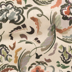 Bloomsbury Petite linen by Parker and Jules in cream and red, full repeat of painterly flowers