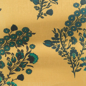 Coromandel Flower linen by Parker and Jules in yellow, pattern sample of paisley flower sprays