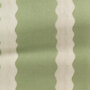 Double Scroll Stripe linen by Parker and Jules in green, pattern sample of wavy scroll stripes