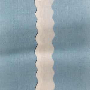 Double Scroll Stripe linen by Parker and Jules in pale blue, pattern sample of wavy scroll stripes