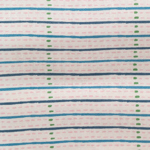 Eversley Stripe linen by Parker and Jules in green and pink, full repeat of a fine woven stripe