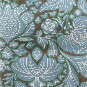 Folk Floral linen by Parker and Jules in blue, flat sample of bold folk flowers