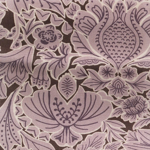 Folk Floral linen by Parker and Jules in lilac, full repeat of bold folk flowers